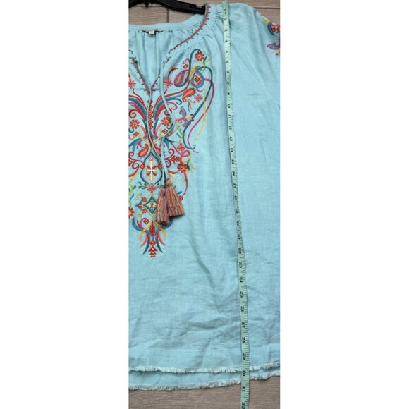 John Mark Tunic Top Turquoise Linen Embroidered Nwt Tassel 3/4 Sleeve 2X - Picture 11 of 13